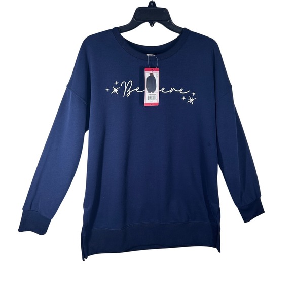 Teddi Rose Tops - TEDDI ROSE Navy Blue Believe Graphic Sweatshirt Women's Medium NEW